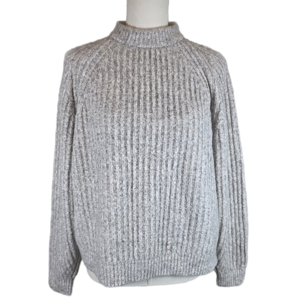 Madewell Grey Ribbed Oversized Raglan Sweater Cotton-Wool Blend